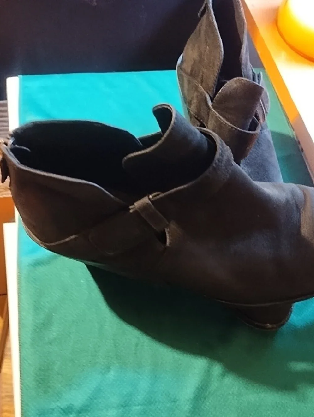 Eileen Fisher Black Suede Ankle Booties with Side Strap Good Condition Size 9.